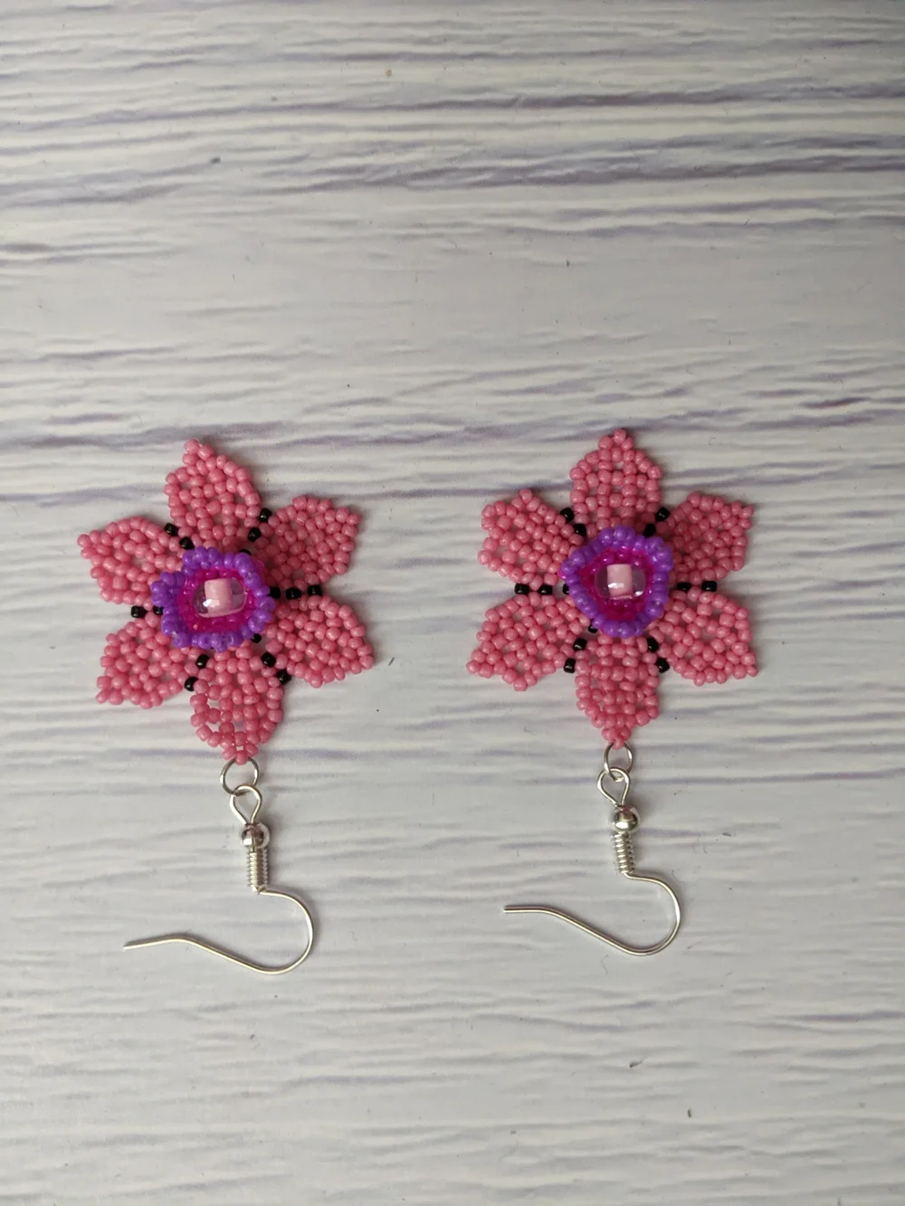 Pink Beaded Flower Drop Earrings - Women Jewelry